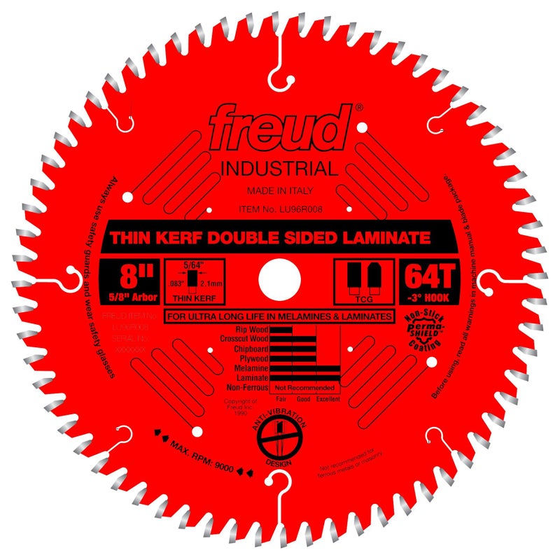 Freud LU96R008: 8" x 64T Thin Kerf Double Sided Laminate/Melamine - Image 1