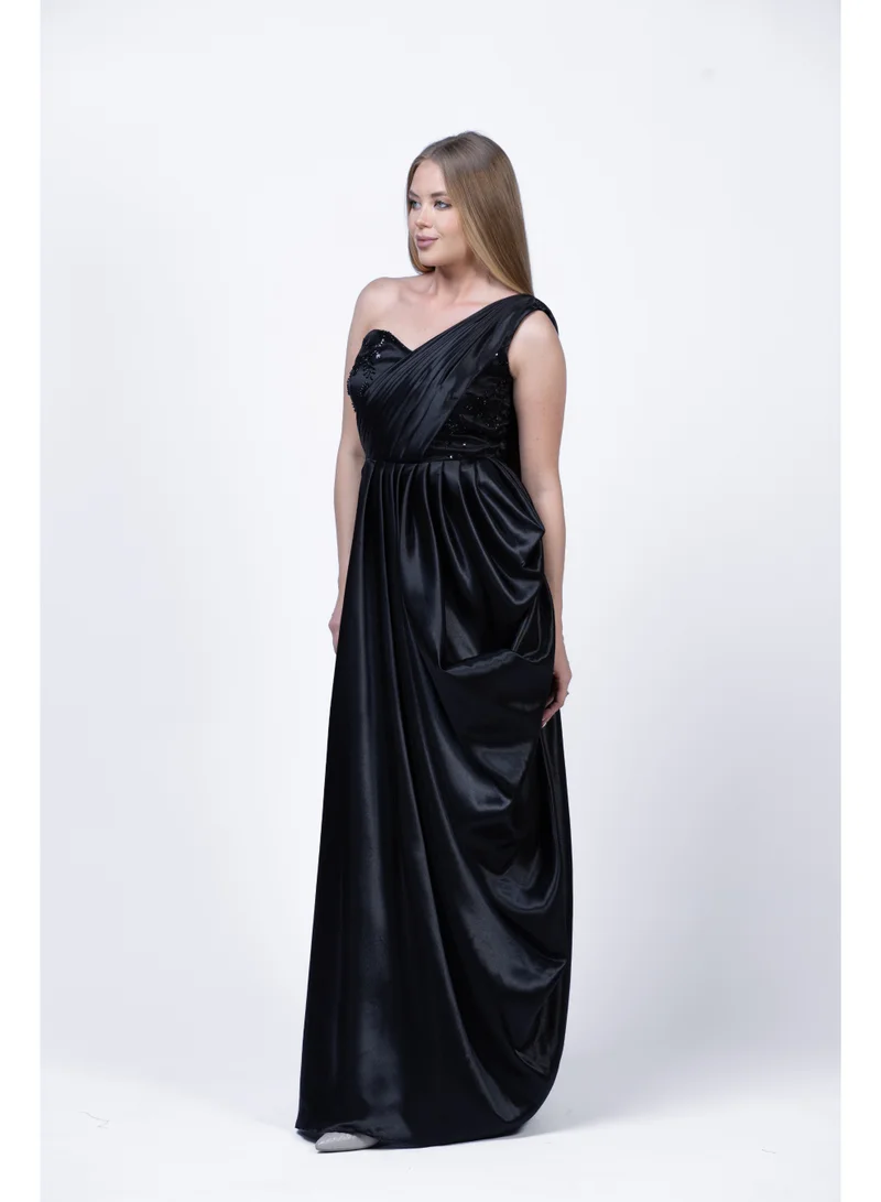 Fashonara  Silk One-Shoulder Draped Evening Gown for Women | Elegant Formal Dress for Women | Best Price UAE