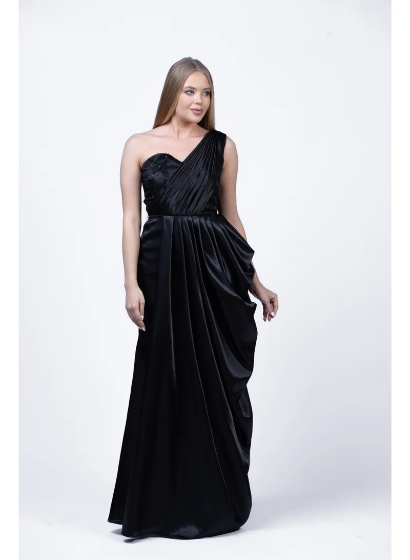 فاشونارا فستان سهرة حريري بكتف واحد وبقصّة Draped للنساء | فستان رسمي أنيق