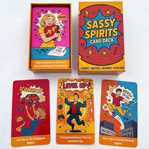 DPEHAKMK Sassy Spirits Oracle Deck 78 Funny and Brutally Honest Pop Art Cards for Real Talk Readings Bold ComicStyle Oracle Deck with Sass Humor and Attitude for Modern Guidance - Image 1