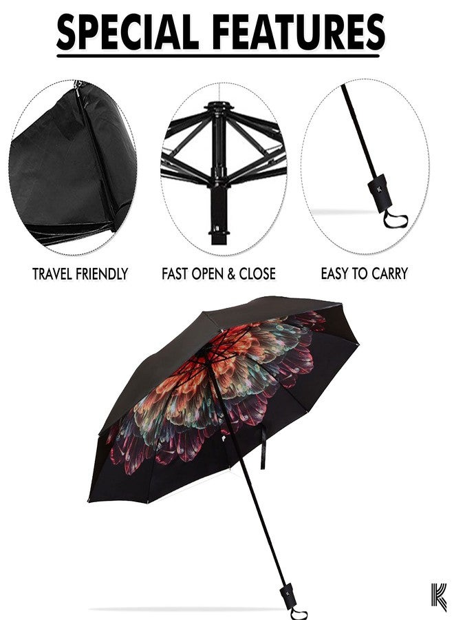 Kraptick Flower Printed Umbrella, UV Protection Umbrella with Manual Mechanism for Folding, Wind-Proof Ambrella and Unisex Design Chata/Chatri for Men, Girls, Women - Image 3