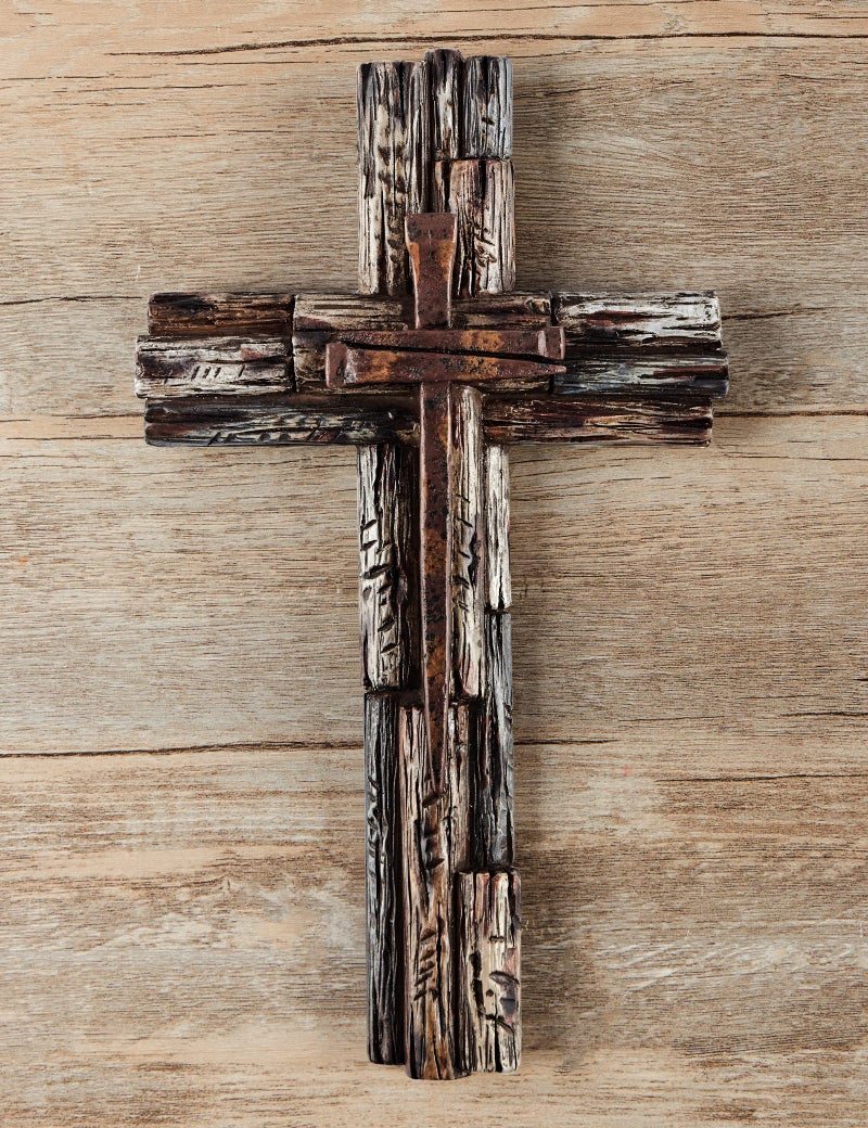 Eagrafts Rustic Decorative Layered Wood Like Resin Wall Cross With Faux Iron Nails, Home Wall Decor - Image 4