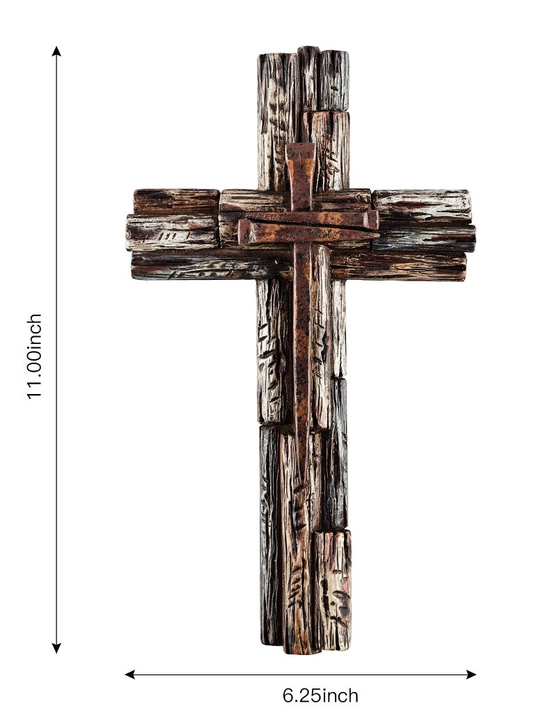 Eagrafts Rustic Decorative Layered Wood Like Resin Wall Cross With Faux Iron Nails, Home Wall Decor - Image 2