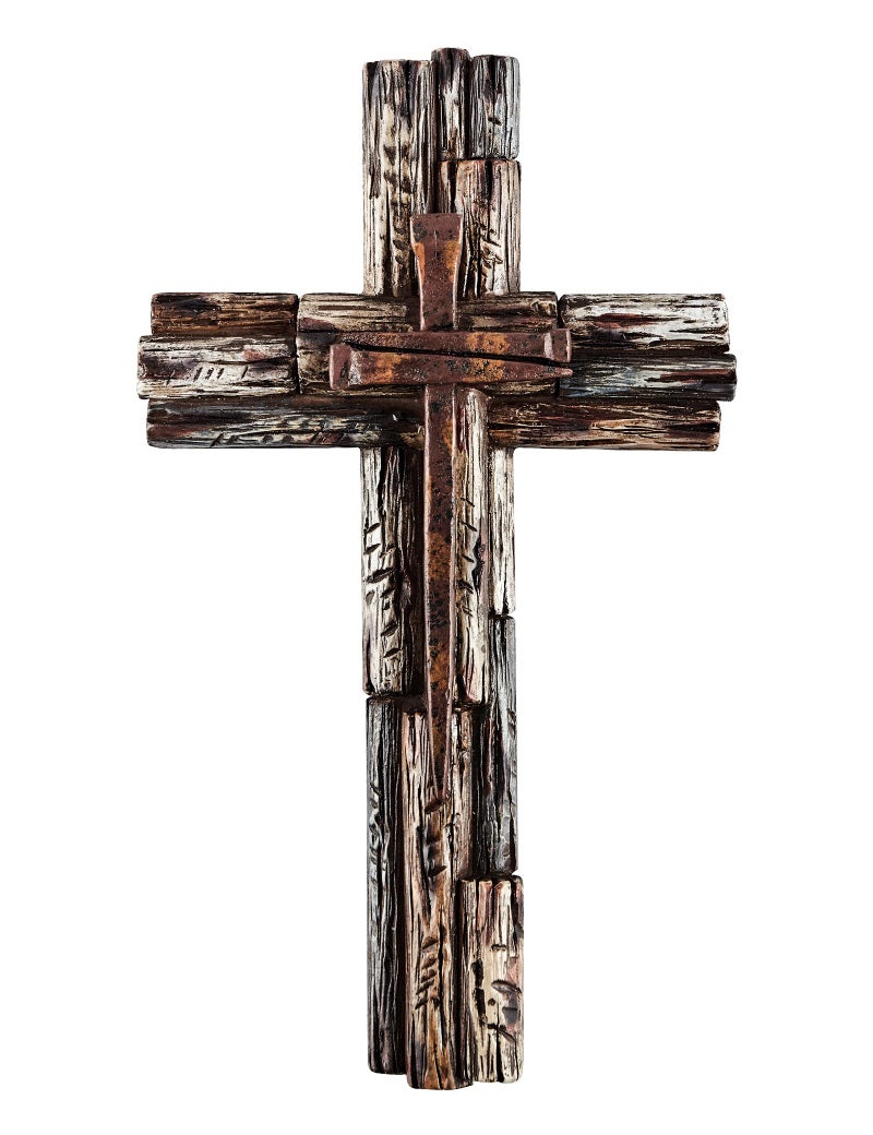 Eagrafts Rustic Decorative Layered Wood Like Resin Wall Cross With Faux Iron Nails, Home Wall Decor - Image 1