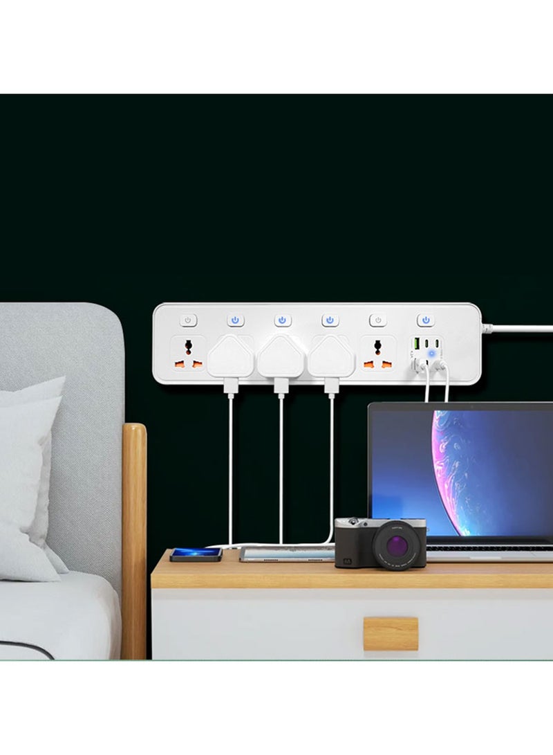 Exotic Exotic Multi-Port Power Extension With 6-Ports (4 USB-C/2 USB-A) Ultimate Home & Office Kit 2M Wire (White)  - Image 3