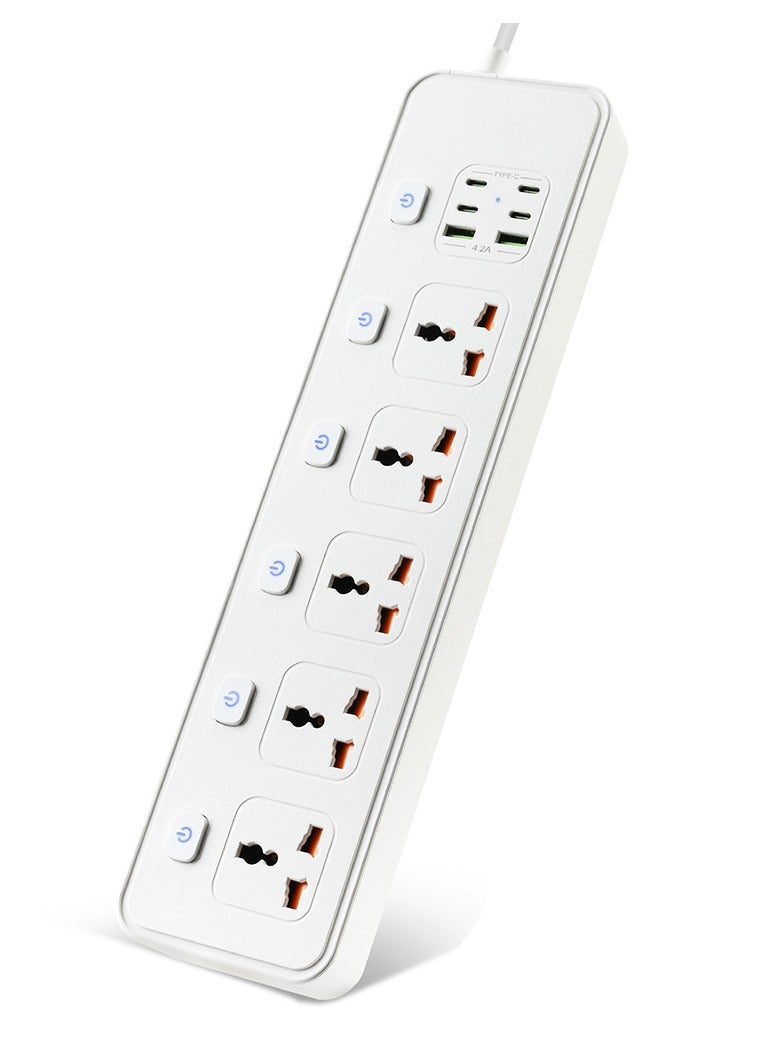 Exotic Exotic Multi-Port Power Extension With 6-Ports (4 USB-C/2 USB-A) Ultimate Home & Office Kit 2M Wire (White)  - Image 4