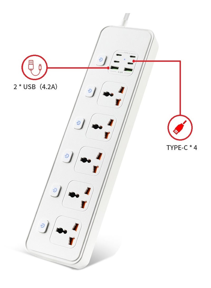 Exotic Exotic Multi-Port Power Extension With 6-Ports (4 USB-C/2 USB-A) Ultimate Home & Office Kit 2M Wire (White)  - Image 5