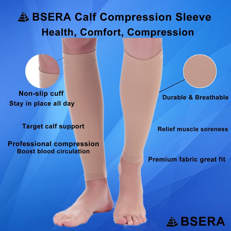 BSERA Calf Compression Sleeve Women, 2 Pairs 20-30mmHg Footless Compression Socks Stockings for Calf Support, Circulation, Swelling, Shin Splints, Varicose Veins, Recovery - Image 3