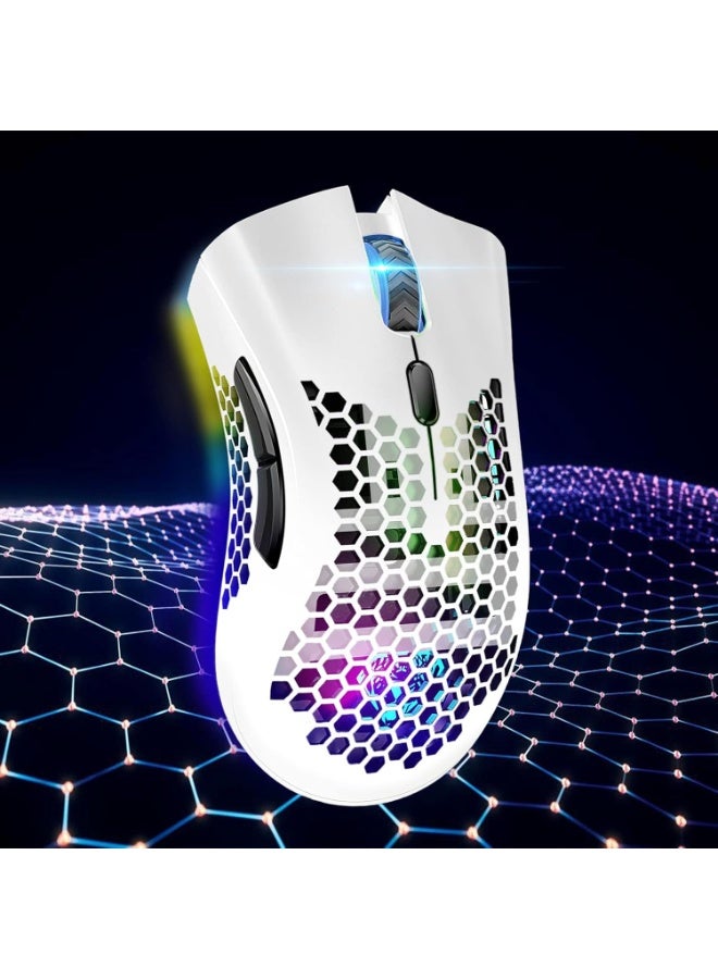 الماوس الألعاب، الماوس اللاسلكي القابل لإعادة الشحن مع الماوس اللاسلكي للألعاب مع RGB الضوء / النقر الصامت / DPI القابل للتعديل، الماوس الكمبيوتر البصري للكمبيوتر المحمول، الكمبيوتر الشخصي (C23 الأبيض) - Image 3