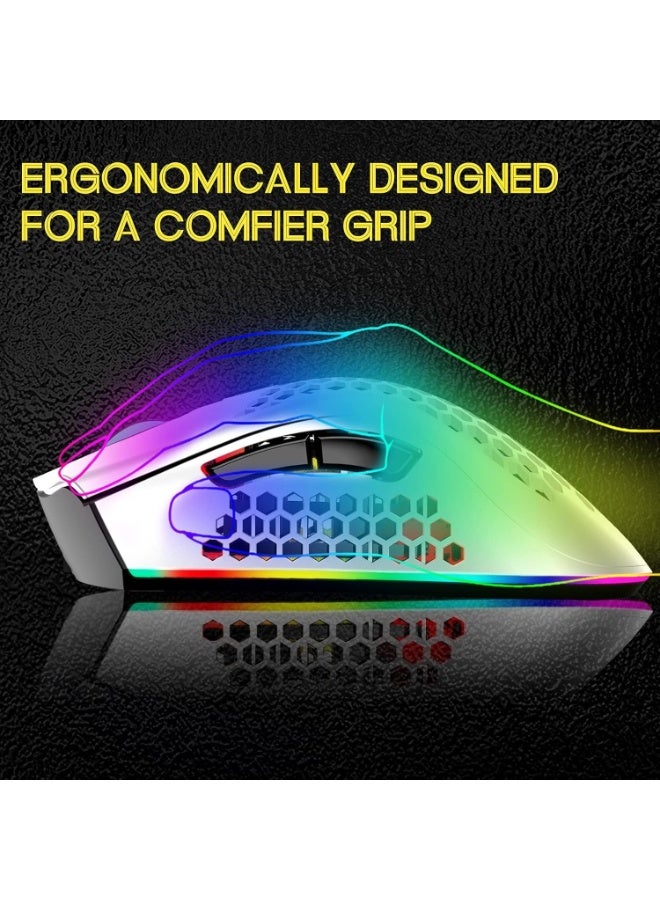 الماوس الألعاب، الماوس اللاسلكي القابل لإعادة الشحن مع الماوس اللاسلكي للألعاب مع RGB الضوء / النقر الصامت / DPI القابل للتعديل، الماوس الكمبيوتر البصري للكمبيوتر المحمول، الكمبيوتر الشخصي (C23 الأبيض) - Image 5