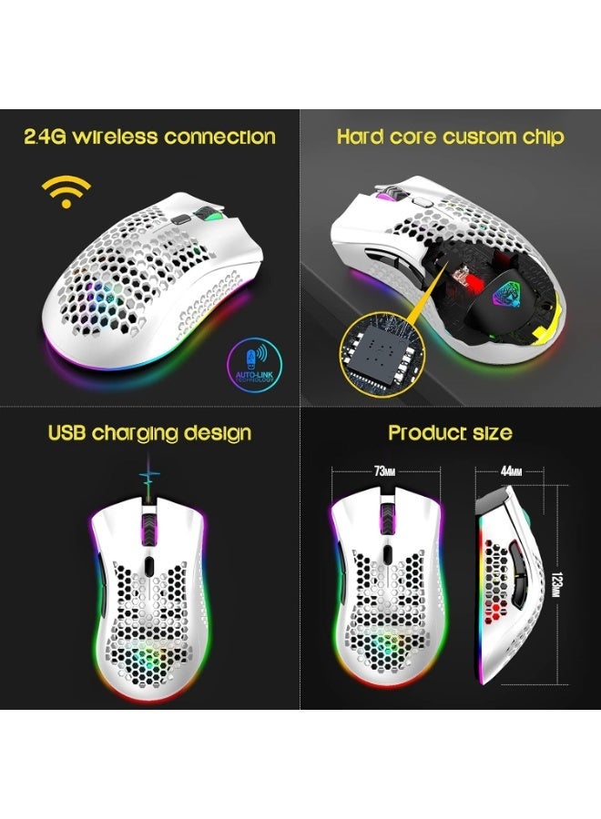 الماوس الألعاب، الماوس اللاسلكي القابل لإعادة الشحن مع الماوس اللاسلكي للألعاب مع RGB الضوء / النقر الصامت / DPI القابل للتعديل، الماوس الكمبيوتر البصري للكمبيوتر المحمول، الكمبيوتر الشخصي (C23 الأبيض) - Image 2