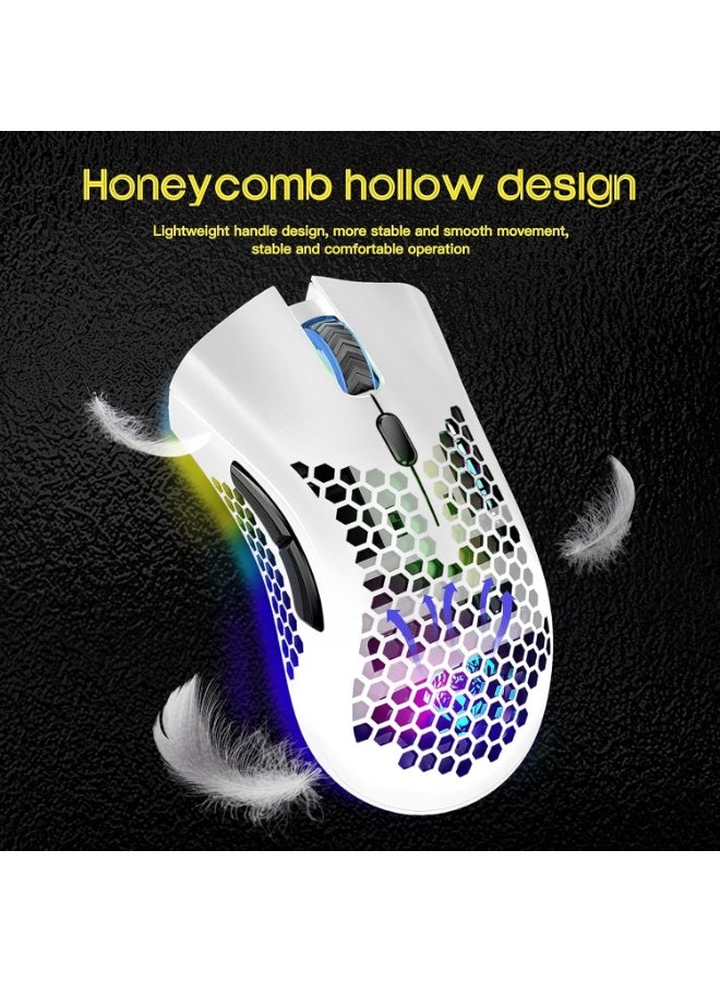 الماوس الألعاب، الماوس اللاسلكي القابل لإعادة الشحن مع الماوس اللاسلكي للألعاب مع RGB الضوء / النقر الصامت / DPI القابل للتعديل، الماوس الكمبيوتر البصري للكمبيوتر المحمول، الكمبيوتر الشخصي (C23 الأبيض) - Image 4