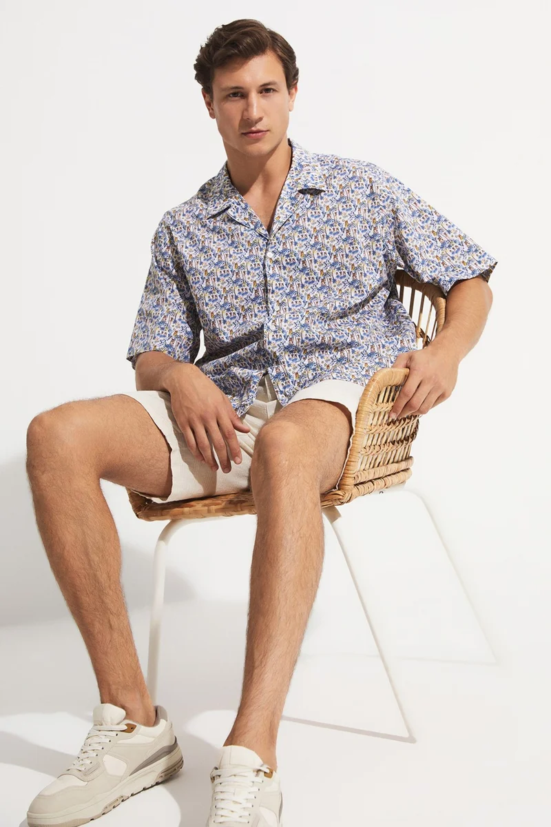 جون Exclusive Men's Oversize Short Sleeve Patterned Shirt