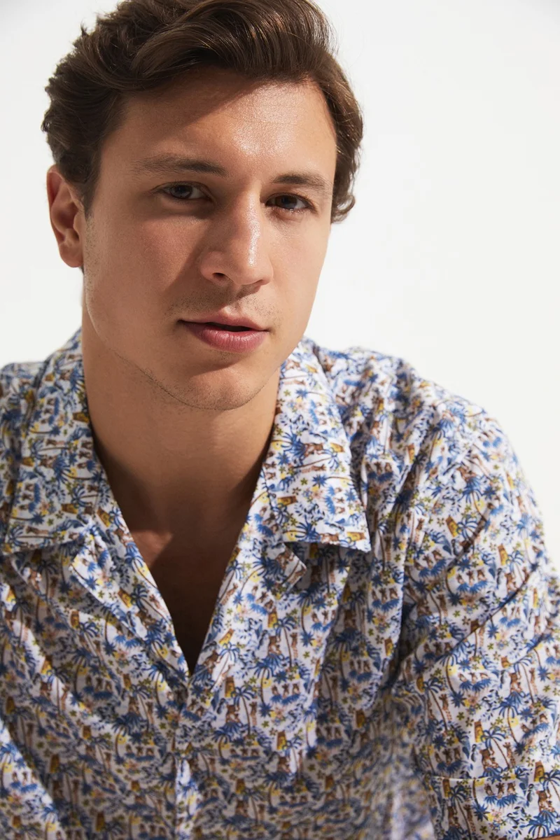 جون Exclusive Men's Oversize Short Sleeve Patterned Shirt