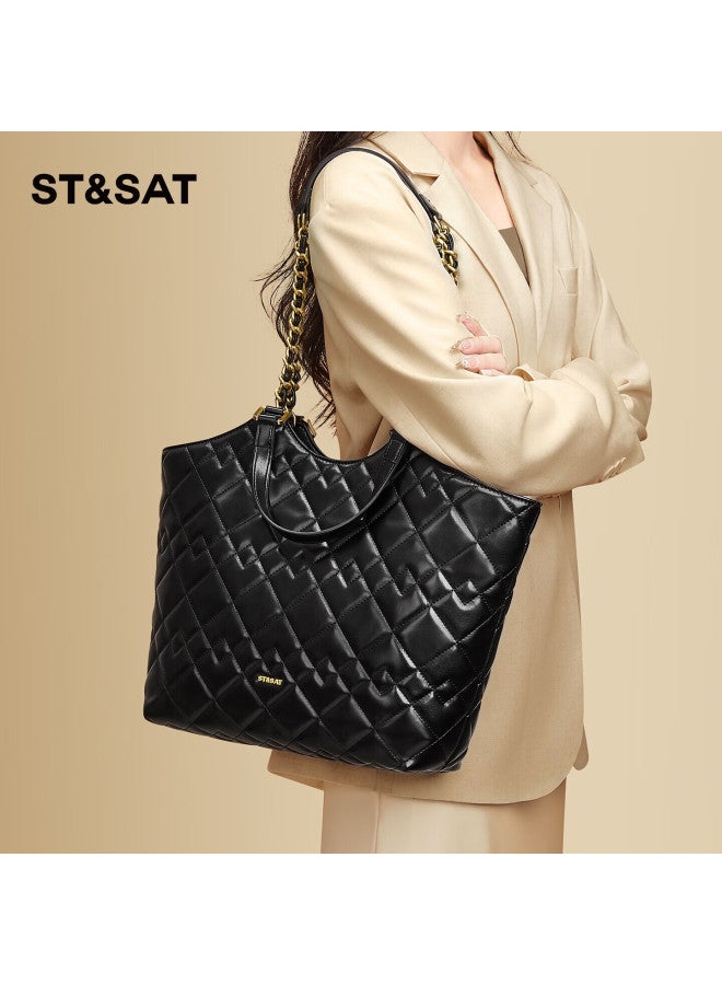 St&sat Women's Handbag, New Style Tote Bag, Chanel-inspired Large Capacity Bag, Diamond Pattern Shoulder Bag For Commuting, 14/15 Inch Laptop Bag - Image 2