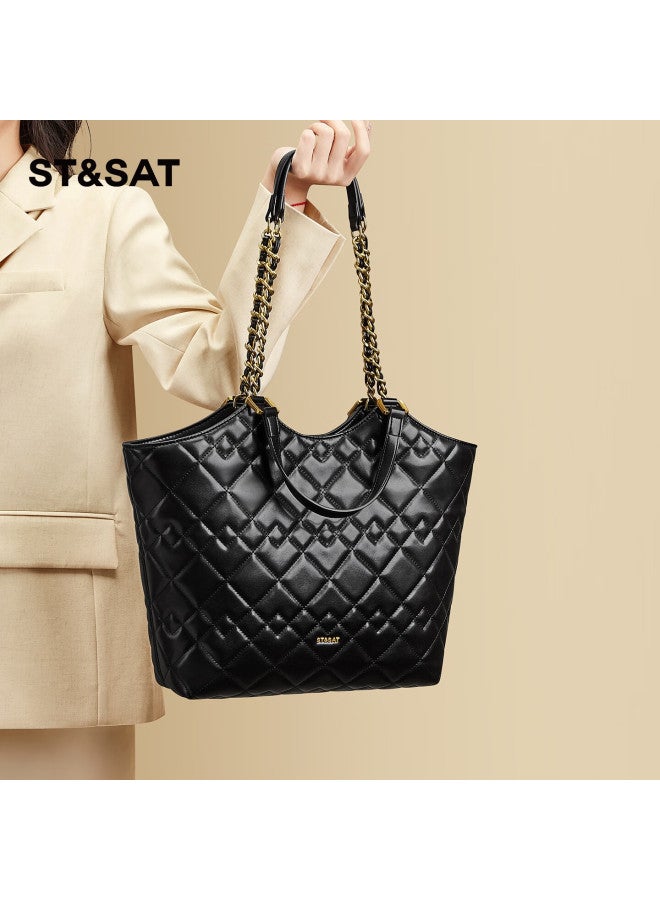 St&sat Women's Handbag, New Style Tote Bag, Chanel-inspired Large Capacity Bag, Diamond Pattern Shoulder Bag For Commuting, 14/15 Inch Laptop Bag - Image 1