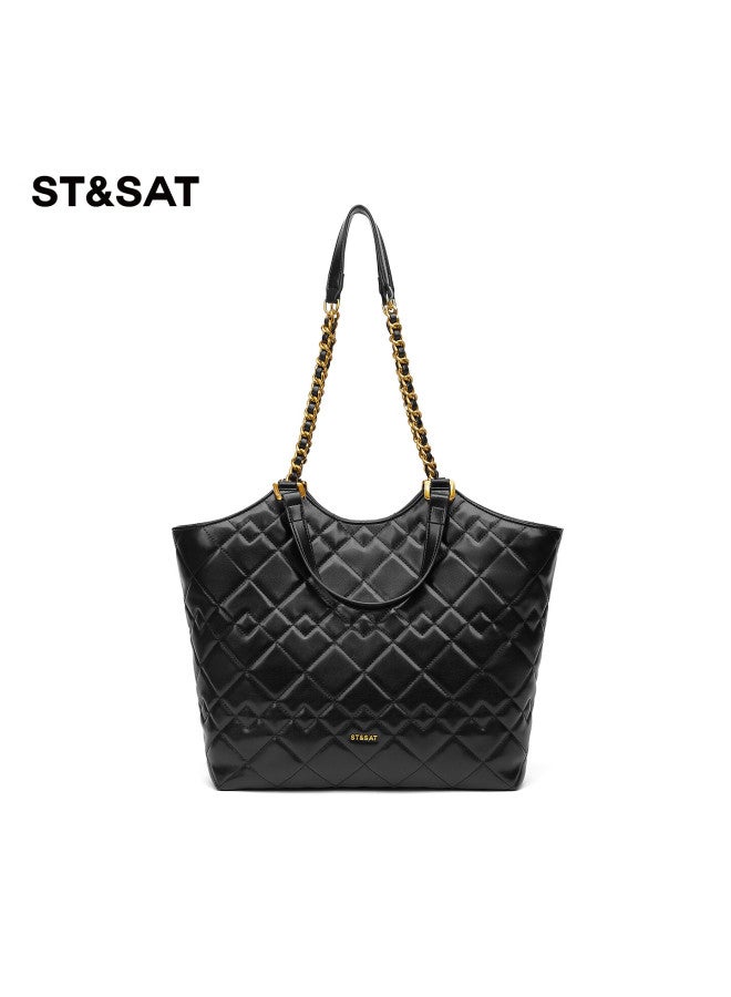 St&sat Women's Handbag, New Style Tote Bag, Chanel-inspired Large Capacity Bag, Diamond Pattern Shoulder Bag For Commuting, 14/15 Inch Laptop Bag - Image 5