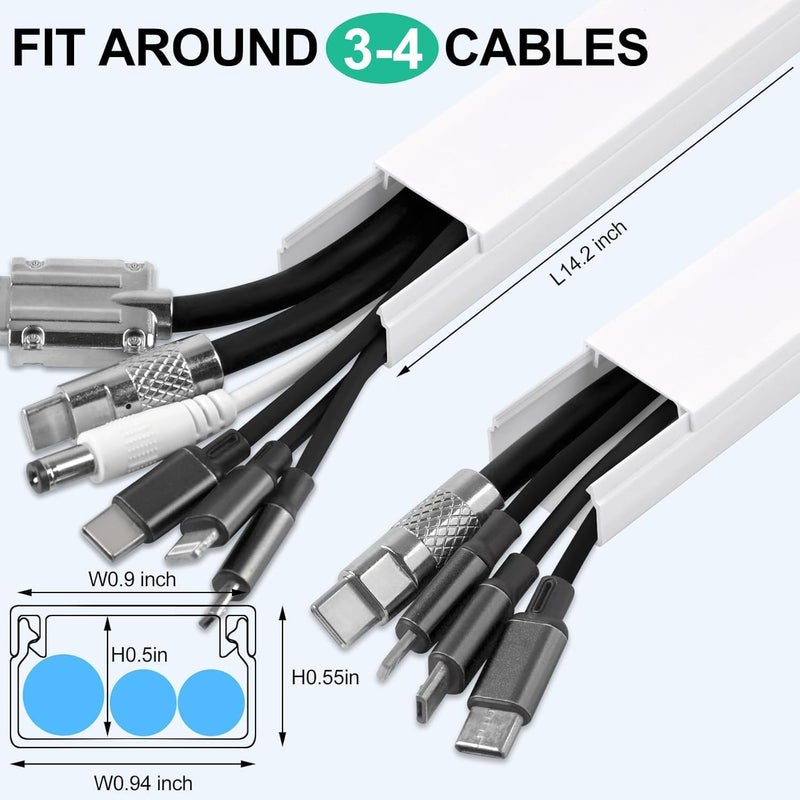 Rindion Cord Hider, 113.6in Cable Hider, Cord Covers for Wires on Wall, Wire Covers for Cords on Wall, Cable Management Wire Hiders for TV, 8 x L14.2 x W0.94x H0.55in - White - Image 2