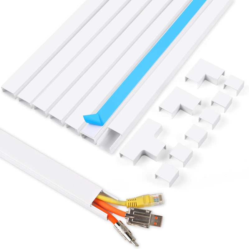 Rindion Cord Hider, 113.6in Cable Hider, Cord Covers for Wires on Wall, Wire Covers for Cords on Wall, Cable Management Wire Hiders for TV, 8 x L14.2 x W0.94x H0.55in - White - Image 1