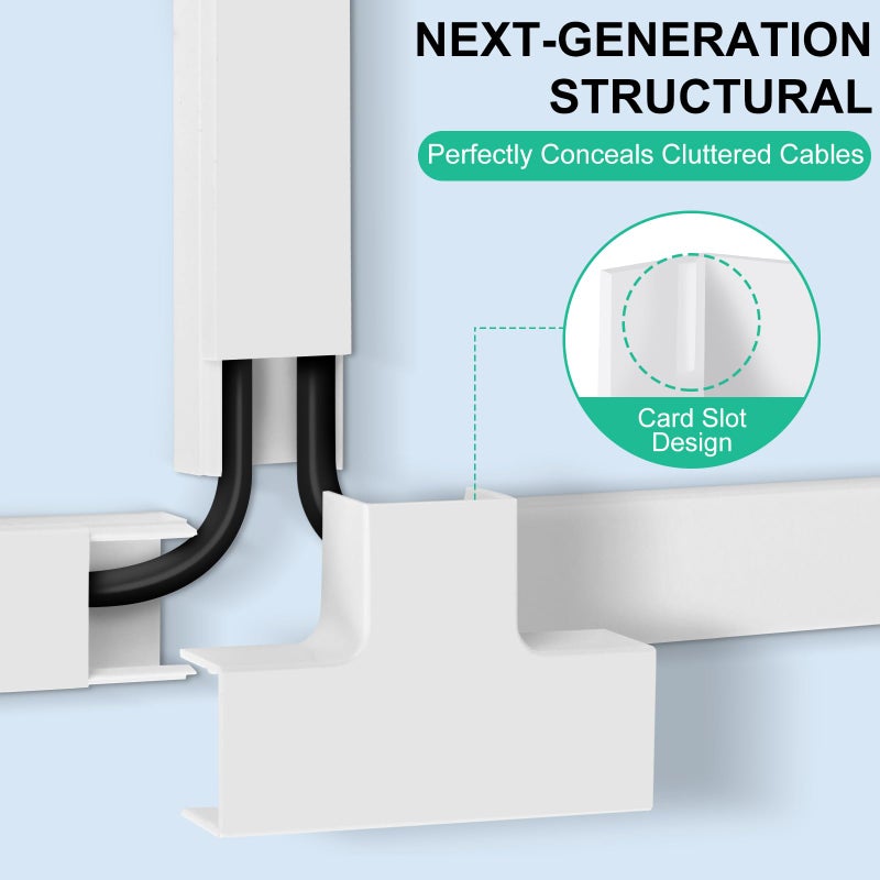 Rindion Cord Hider, 113.6in Cable Hider, Cord Covers for Wires on Wall, Wire Covers for Cords on Wall, Cable Management Wire Hiders for TV, 8 x L14.2 x W0.94x H0.55in - White - Image 3