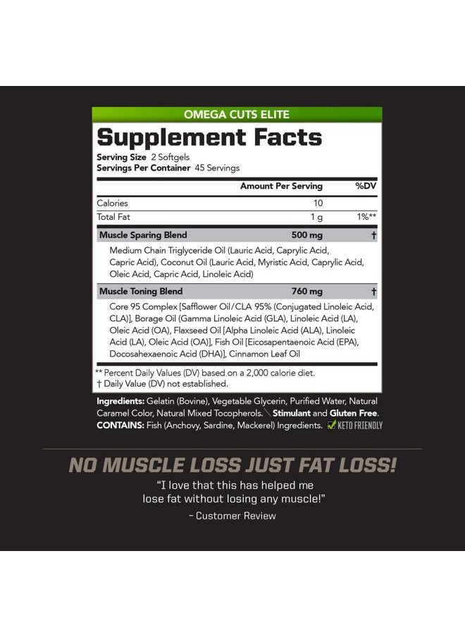 PMD - Sports Omega Cuts Elite Fat Loss-Muscle Defining Formula - Omega Fatty Acids, MCT's and CLA for Muscle Definition and Maintenance - Keto Friendly for Women and Men - Stimulant Free (90 Softgels) - Image 1