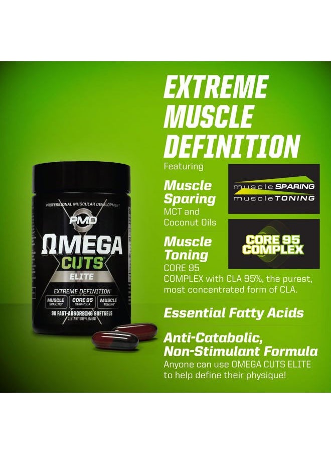 PMD - Sports Omega Cuts Elite Fat Loss-Muscle Defining Formula - Omega Fatty Acids, MCT's and CLA for Muscle Definition and Maintenance - Keto Friendly for Women and Men - Stimulant Free (90 Softgels) - Image 1