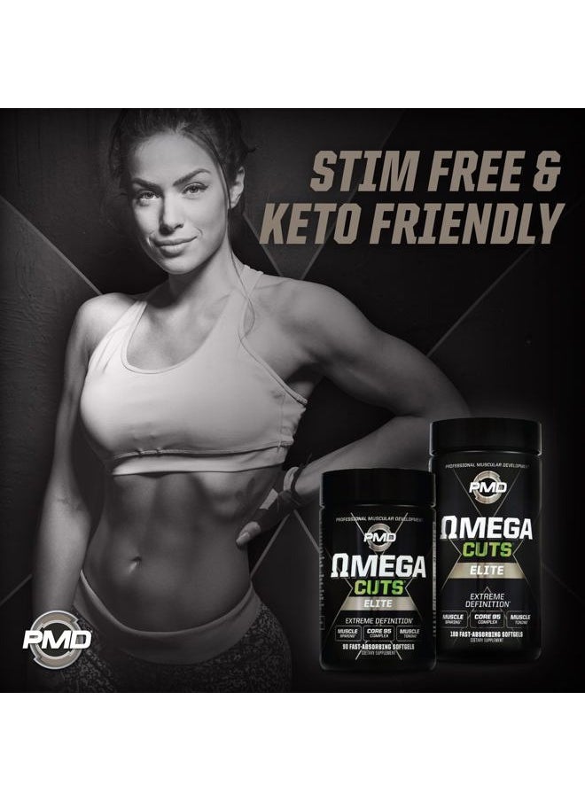 PMD - Sports Omega Cuts Elite Fat Loss-Muscle Defining Formula - Omega Fatty Acids, MCT's and CLA for Muscle Definition and Maintenance - Keto Friendly for Women and Men - Stimulant Free (90 Softgels) - Image 1