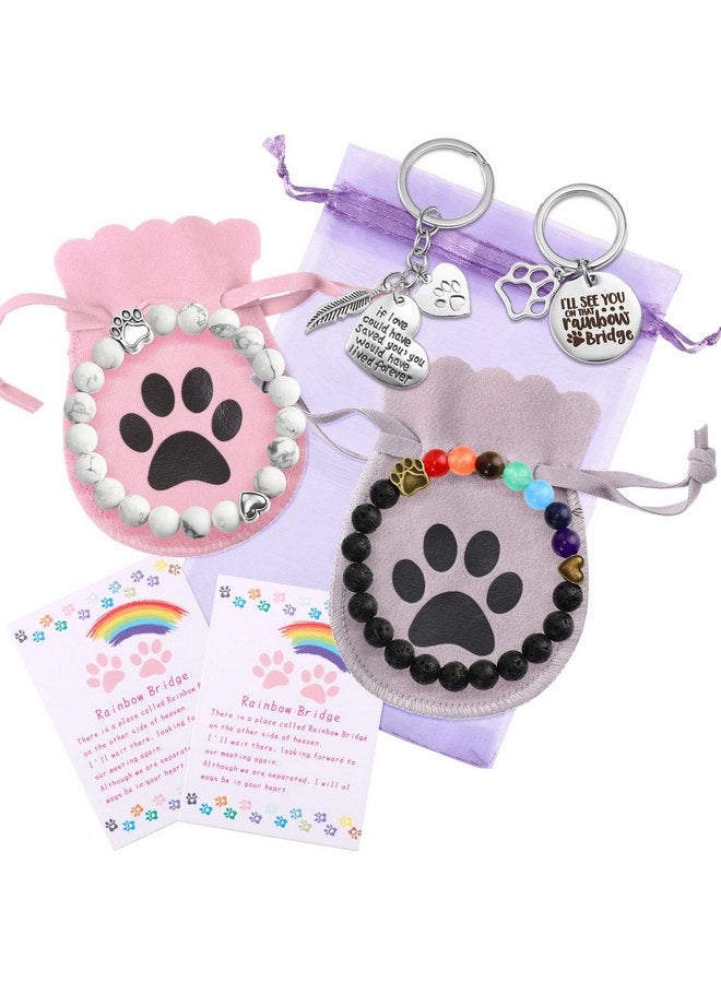 جيديف مجموعة هدايا تذكارية للحيوانات الأليفة من جاديف مكونة من 9 قطع، سوار جسر قوس قزح، سوار تذكاري للحيوانات الأليفة، سلسلة مفاتيح تذكارية لفقدان الكلب، بطاقة قصيدة جسر قوس قزح مع حقيبة من الأورجانزا المصنوعة من الفلانيل للنساء والرجال محبي الحيوانات الأليفة (تصميم لطيف) - Image 1