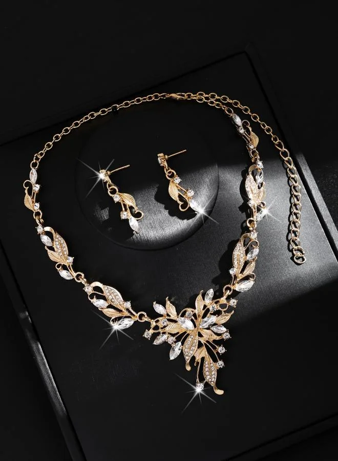 تايك تو طقم مجوهرات قلادة وأقراط مزينة بشكل ورق شجر قطعتين