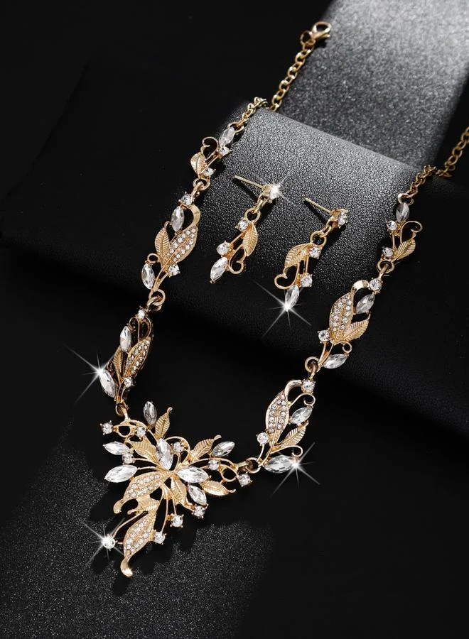 Take Two  2-Piece Leaf Shape Embellished Necklace and Earrings Jewelry Set for Women | Best Price UAE