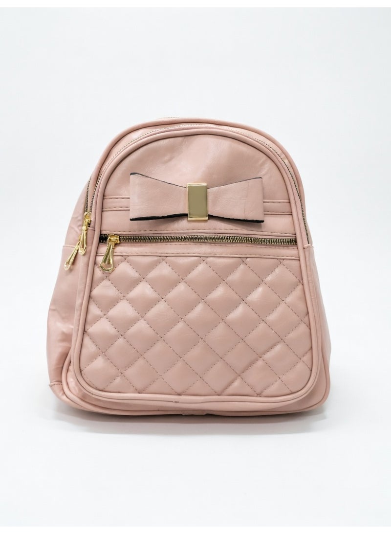 Elegant Quilted Bow Backpack – Premium Fashion Mini Backpack for Women-Pink - Image 1