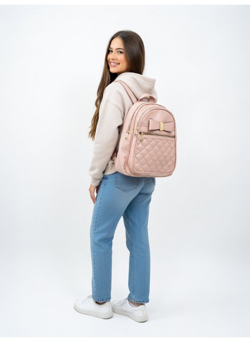 Elegant Quilted Bow Backpack – Premium Fashion Mini Backpack for Women-Pink - Image 5