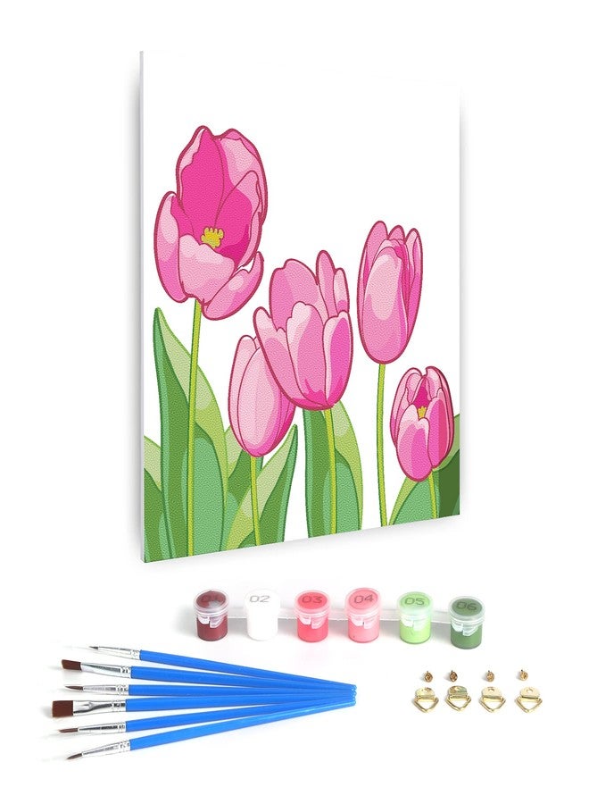 Dynippy DIY Oil Paint by Numbers for Beginner Framed Colourful Canvas Acrylic Oil Easy Painting Kit for Adults Childrens 8x8 inch - (Pink Flower) - Image 1