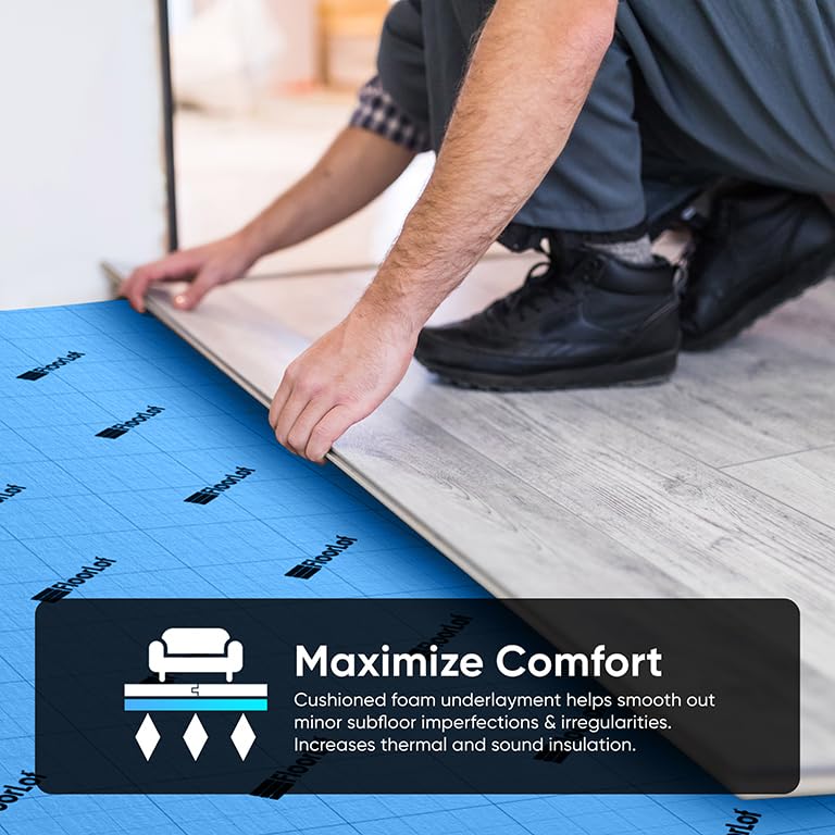 FLOORLOT BlueStep Underlayment with Moisture Barrier for Laminate and Wood Floors, (200 sq.ft Roll) - Image 2