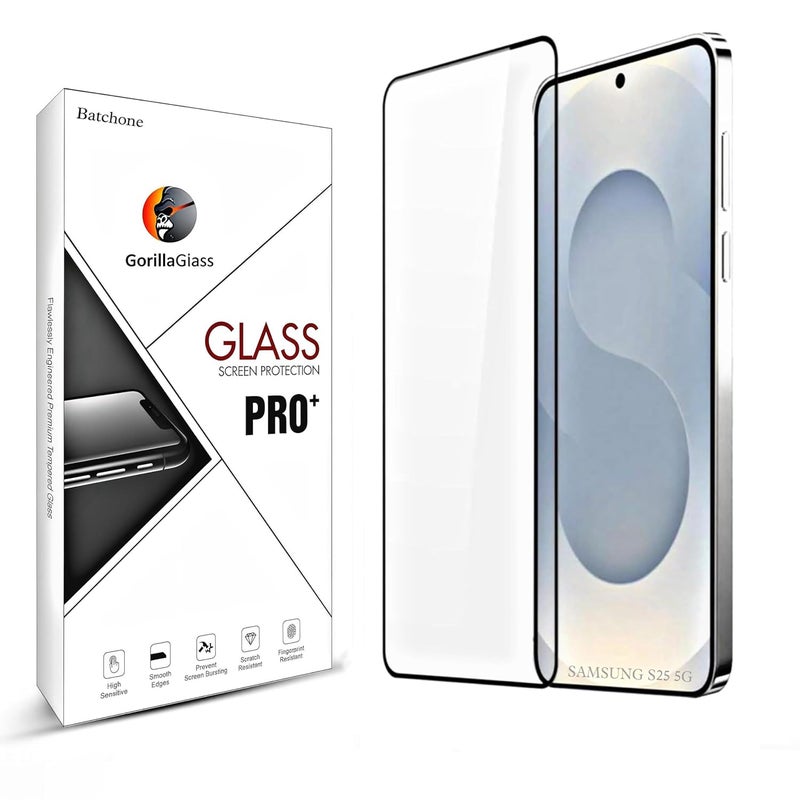 BATCHONE Tempered Glass Screen Protector Compatible For Samsung Galaxy S25 5G (Black) Edge To Edge Full Screen Coverage 9H With Easy Installation Kit,Pack Of 1 - Image 1