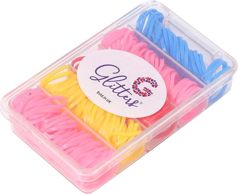 Glitters أربطة شعر ملونة عصرية من GLITTERS - مجموعة من 5 (أحمر، وردي، أصفر، أزرق) - Image 1
