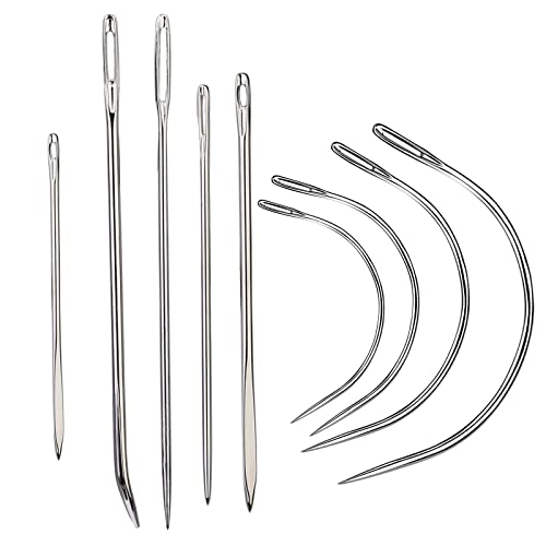 Veroave 9 Pcs Heavy Duty Hand Sewing Needles Kit,Leather Sewing Needles with 5 Leather Hand Sewing Needle and 4 Curved Needle for Home Upholstery,Leather Needles for Hand Sewing,Carpet Canvas Repair… - Image 1