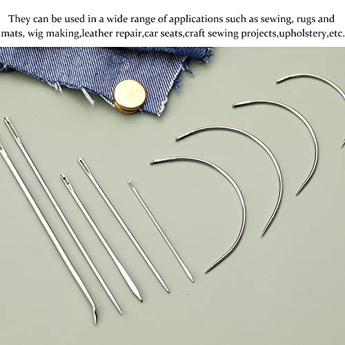 Veroave 9 Pcs Heavy Duty Hand Sewing Needles Kit,Leather Sewing Needles with 5 Leather Hand Sewing Needle and 4 Curved Needle for Home Upholstery,Leather Needles for Hand Sewing,Carpet Canvas Repair… - Image 3