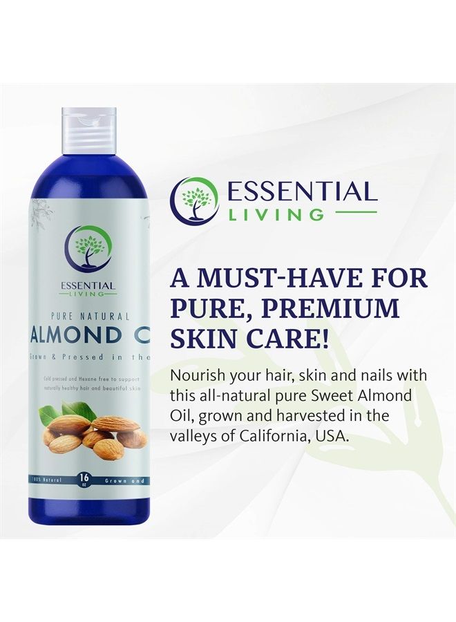 essential Living : Sweet Almond Oil - Pure Carrier Oil for All-Natural Skin Care, Moisturizer, Makeup Remover, Oil Cleansing and More - 4 oz. - Cold Pressed - No Hexane - Made in the USA - Image 1