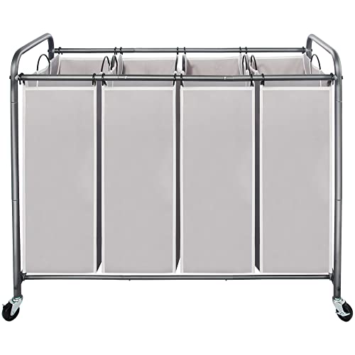 STO STO Laundry Sorter 4 Section, 4 Bag Clothes Hamper, Rolling Laundry Cart Basket with Heavy Duty Lockable Wheels and Removable Bag for Laundry Room, Bedroom, Closet, Gray - Image 1