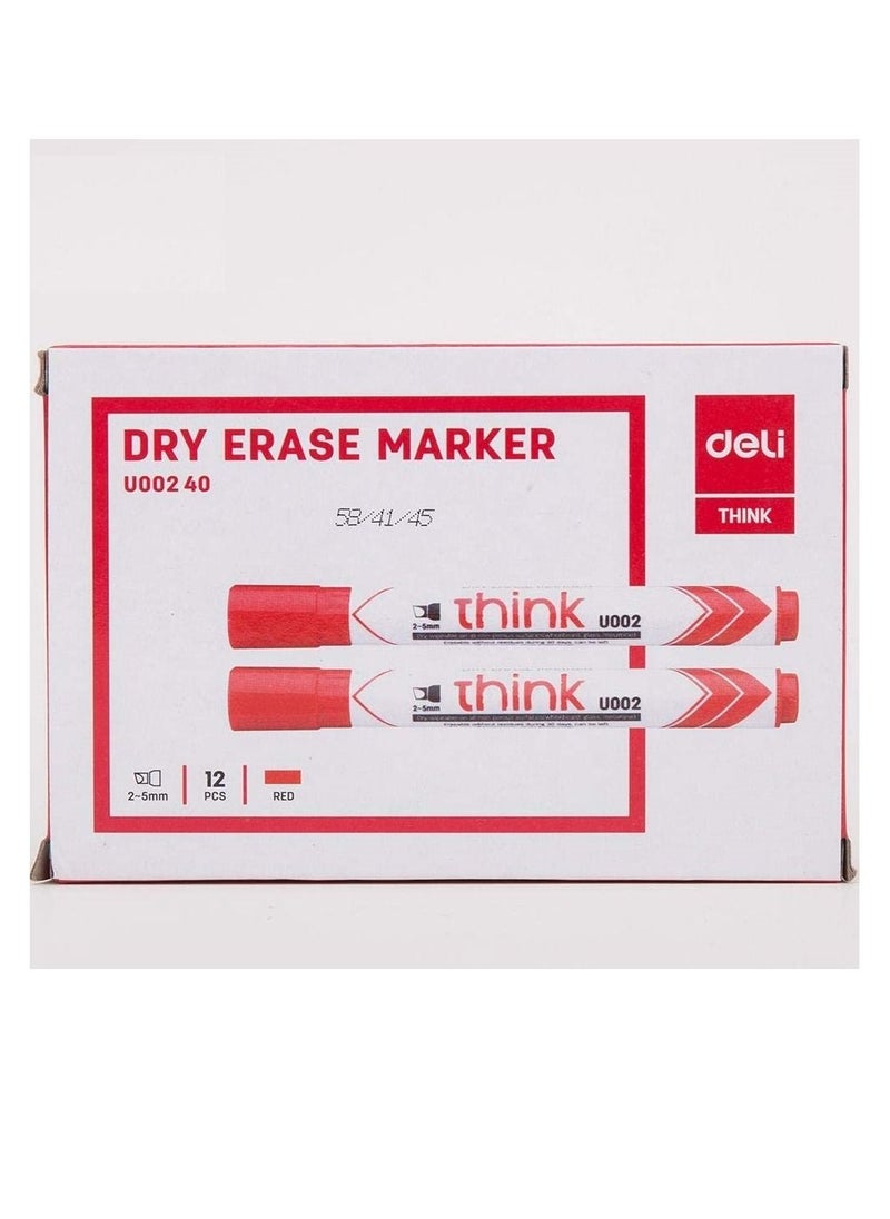 Deli 12-Piece Dry Erase White Board Marker Chisel Tip Red Ink  - Image 1