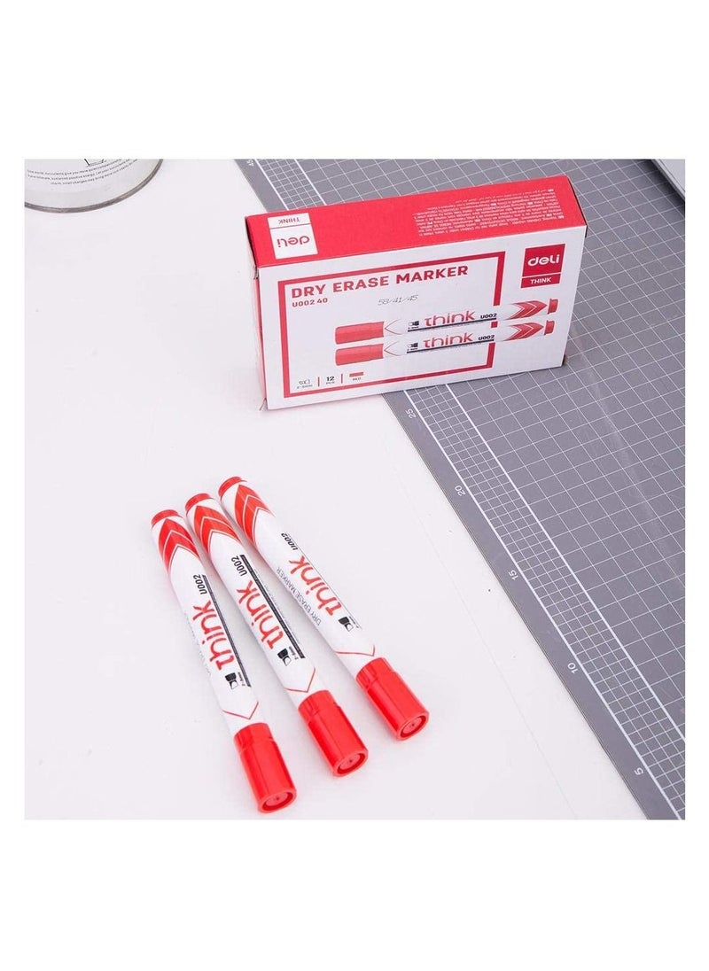 Deli 12-Piece Dry Erase White Board Marker Chisel Tip Red Ink  - Image 4