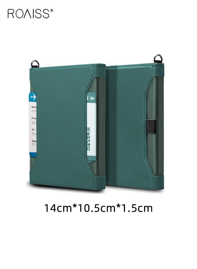 رويس غطاء جواز سفر متعدد الوظائف، منظم مستندات بسعة كبيرة، حامل تذاكر طيران مضاد للتجسس بتقنية تحديد الهوية بموجات الراديو، حامل جواز سفر سفر من البولي يوريثان بلون سادة بسيط مع قفل مغناطيسي، أخضر - Image 4
