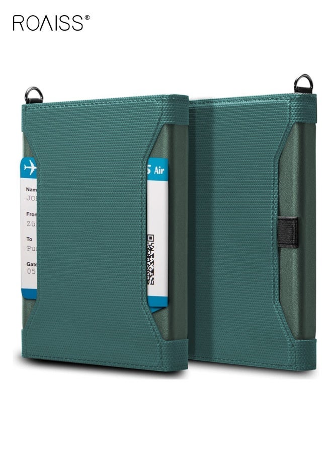 رويس غطاء جواز سفر متعدد الوظائف، منظم مستندات بسعة كبيرة، حامل تذاكر طيران مضاد للتجسس بتقنية تحديد الهوية بموجات الراديو، حامل جواز سفر سفر من البولي يوريثان بلون سادة بسيط مع قفل مغناطيسي، أخضر - Image 1