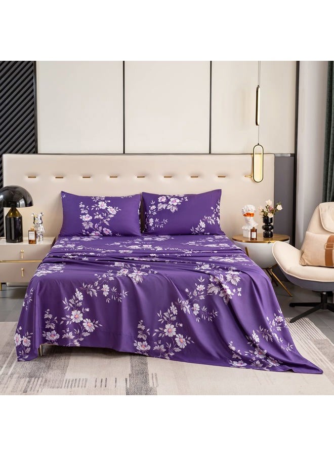 Bedlifes Full Sheet Set Ultra Soft, Breathable, Silky Flower Deep Pocket 100% Microfiber Bedding, 4 Piece Full Size Dark Purple Floral - Image 1