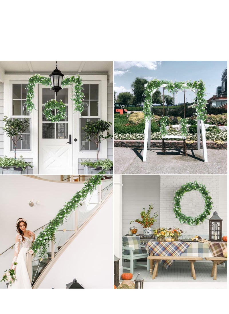 SYOSI - Faux Eucalyptus Garland, 5.5Ft Artificial Eucalyptus Vines with Mini White Flowers, Greenery Garland Vines, UV Protected Indoor Outdoor Decoration for Party, Wedding, Table, Runner, Doorways (3 Pack) - Image 1