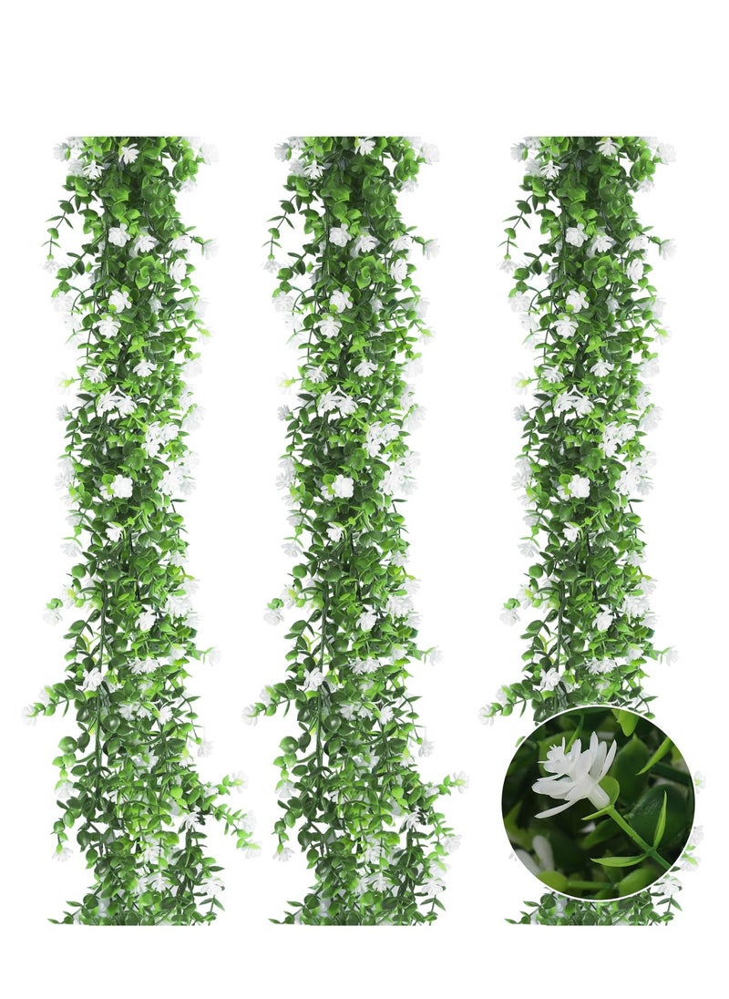 SYOSI - Faux Eucalyptus Garland, 5.5Ft Artificial Eucalyptus Vines with Mini White Flowers, Greenery Garland Vines, UV Protected Indoor Outdoor Decoration for Party, Wedding, Table, Runner, Doorways (3 Pack) - Image 1