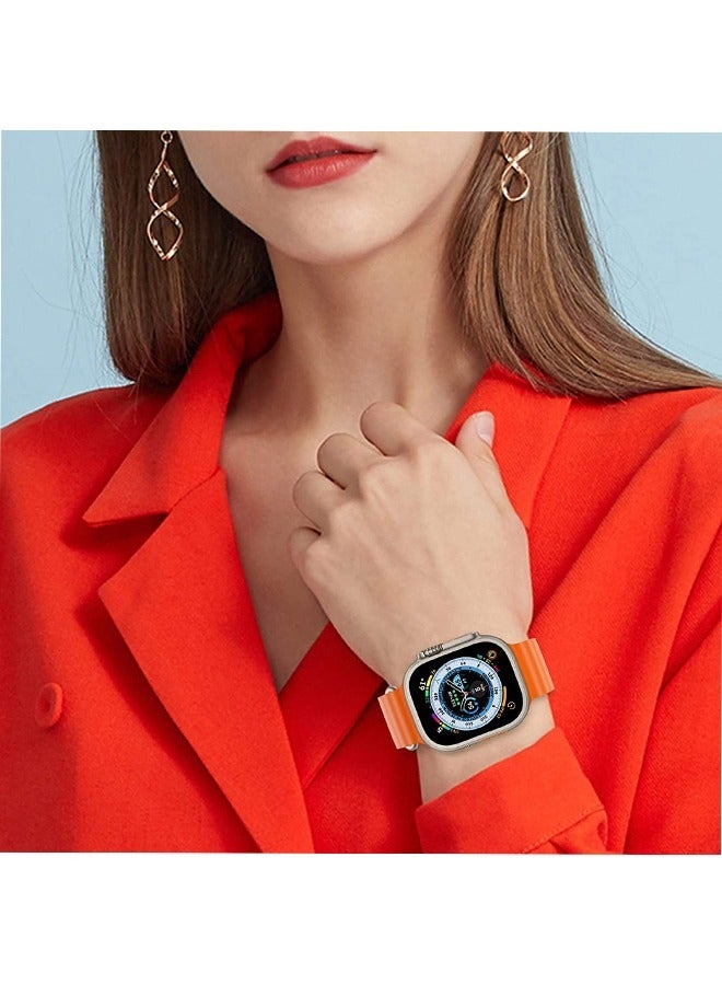 أوشن حزام محيط من السيليكون الناعم مصمم لساعة Apple Ultra Band 49 مم، 45 مم، 44 مم، 42 مم للرجال والنساء، أشرطة قابلة للتعديل عالية الجودة لسلسلة Apple iWatch 8,7، SE، 6،5،4،3،2،1 برتقالي - Image 4