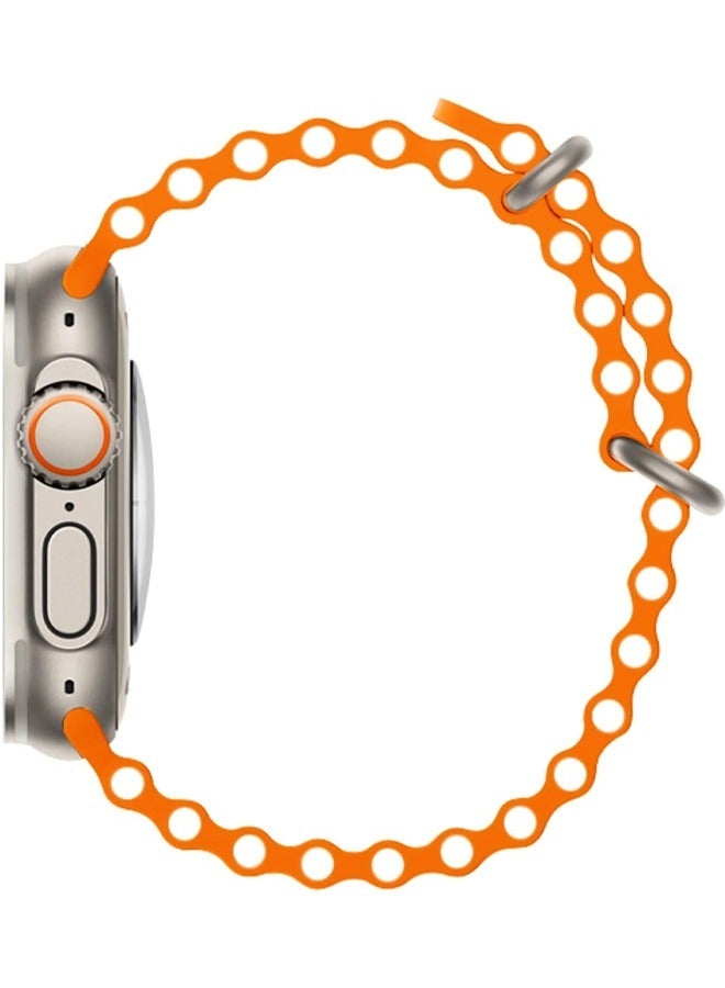 أوشن حزام محيط من السيليكون الناعم مصمم لساعة Apple Ultra Band 49 مم، 45 مم، 44 مم، 42 مم للرجال والنساء، أشرطة قابلة للتعديل عالية الجودة لسلسلة Apple iWatch 8,7، SE، 6،5،4،3،2،1 برتقالي - Image 5