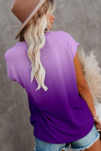 ANCAPELION Women’s Short Sleeve T-Shirt Summer Shirt Cozy Tunic Comfy Pocket Tee Top Gradient Purple Medium - Image 2